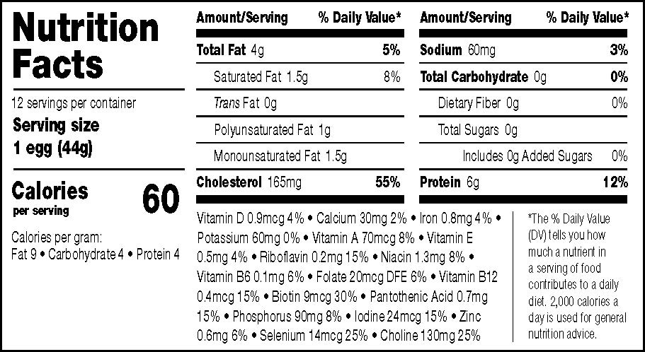 Medium egg nutrition facts